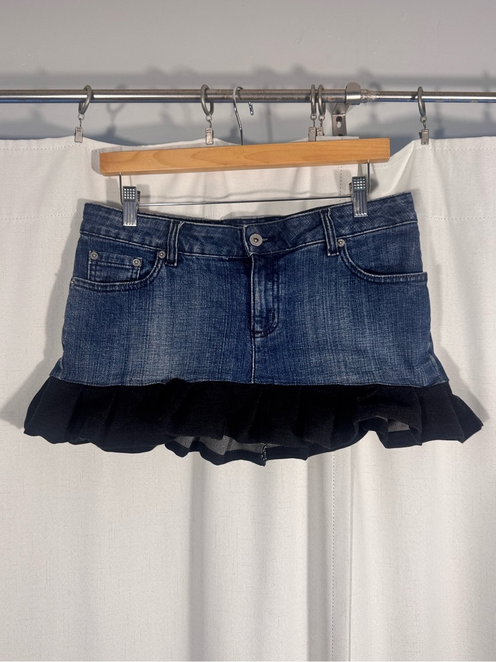Liz & Co Y2K Upcycled Denim Ruffle Mini Skirt